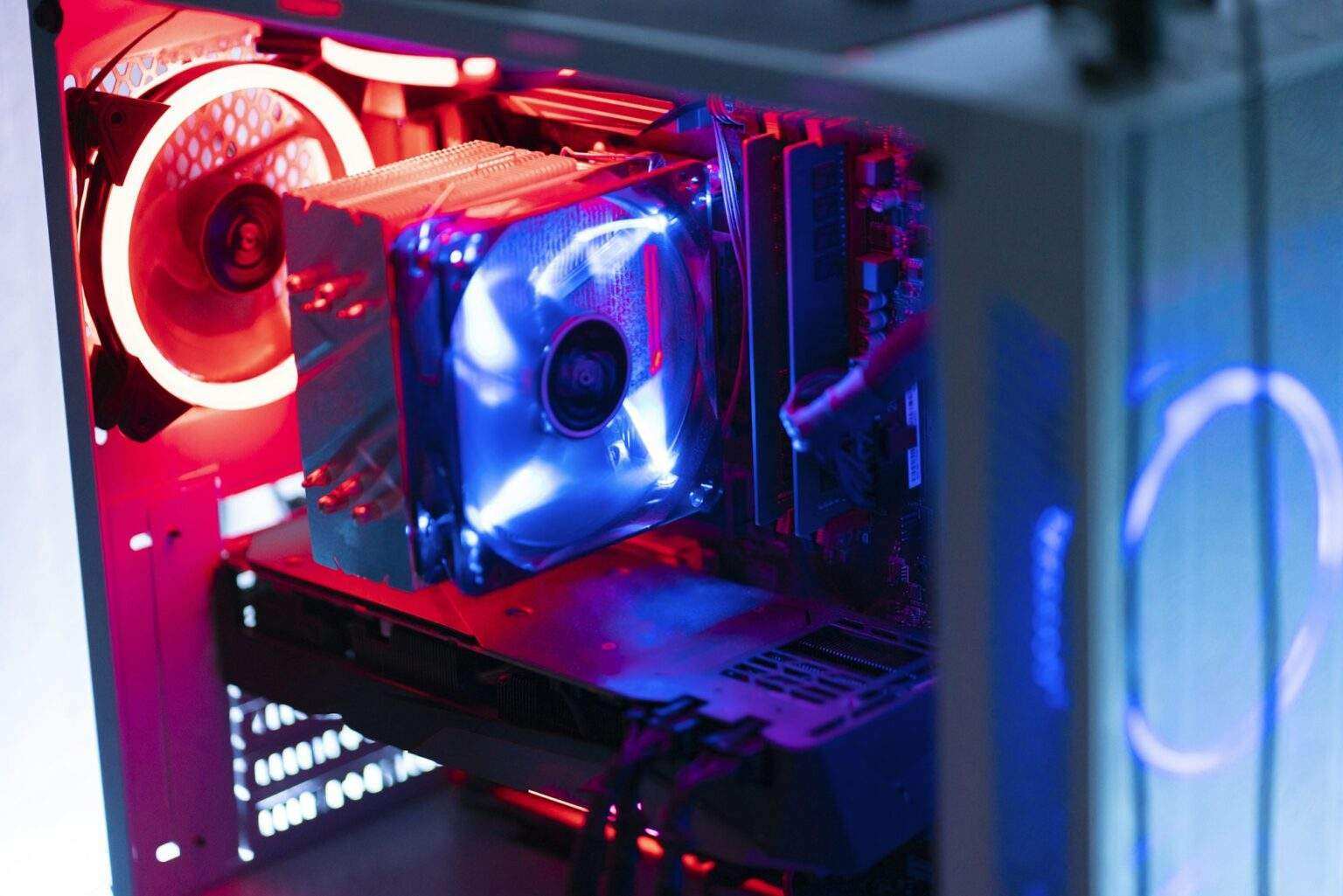 a bright new pc desktop computer with colorful light parts, workstation device
