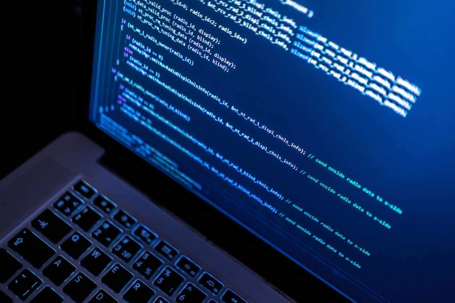 close up laptop computer screen with a programming code creating