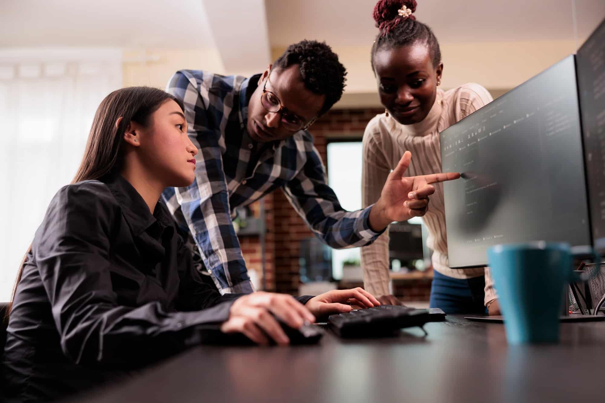 Diverse software developer analyzing html script information