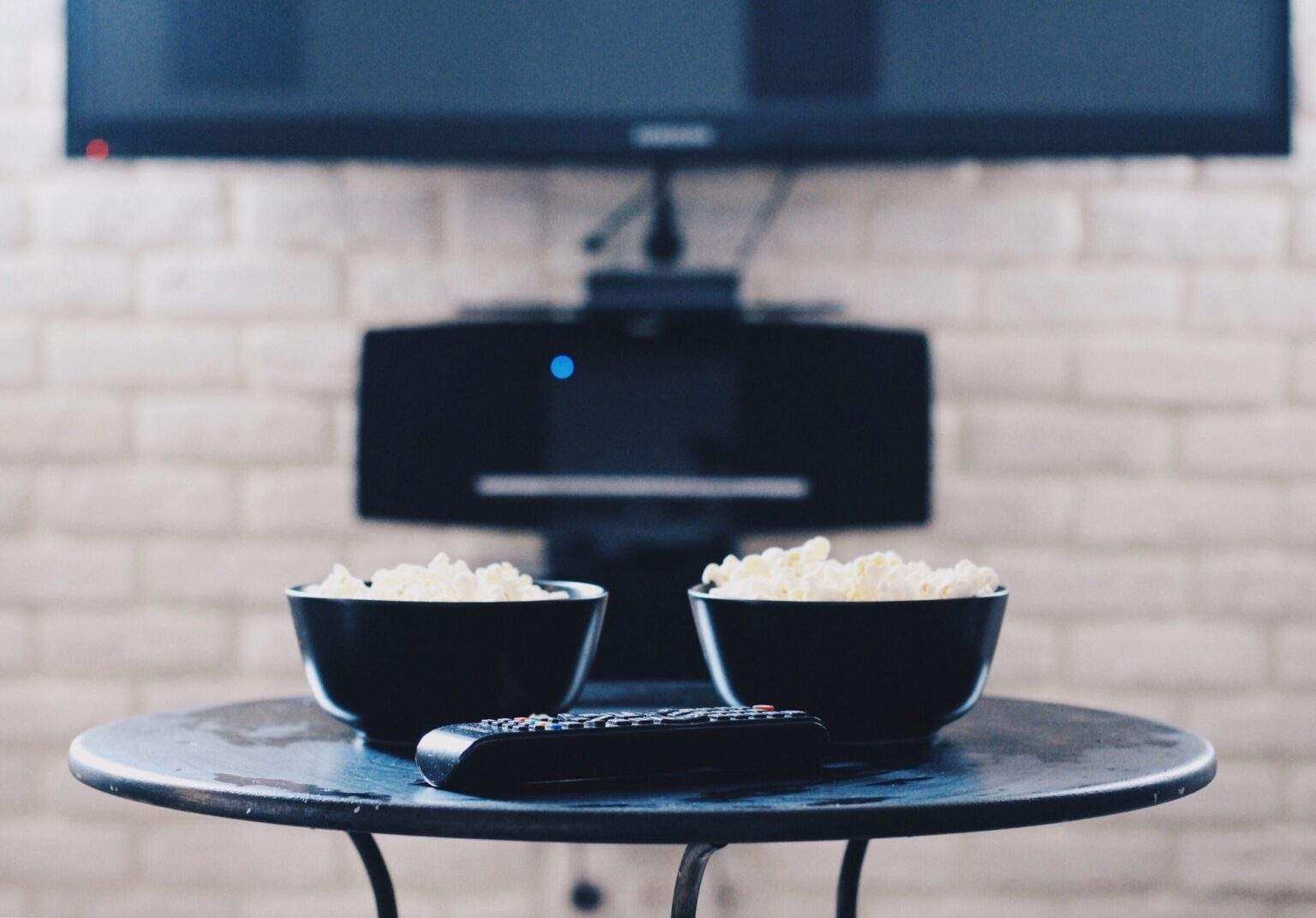 Preparation for viewing of the house movie with popcorn