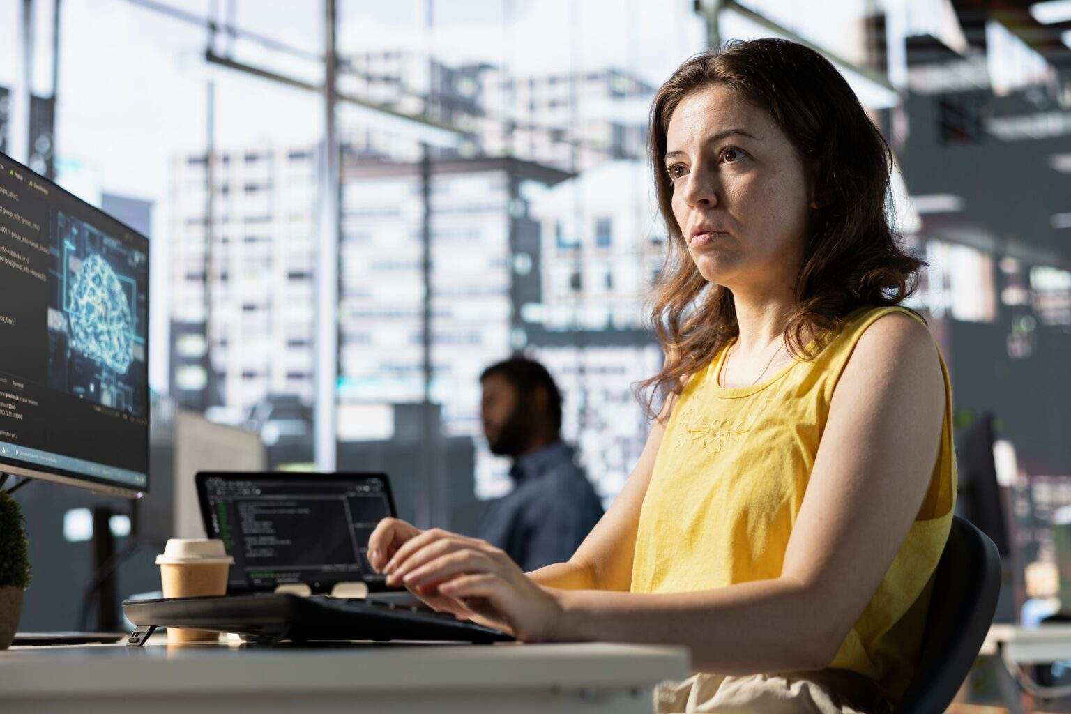 Programmer developing artificial intelligence machine learning APIs