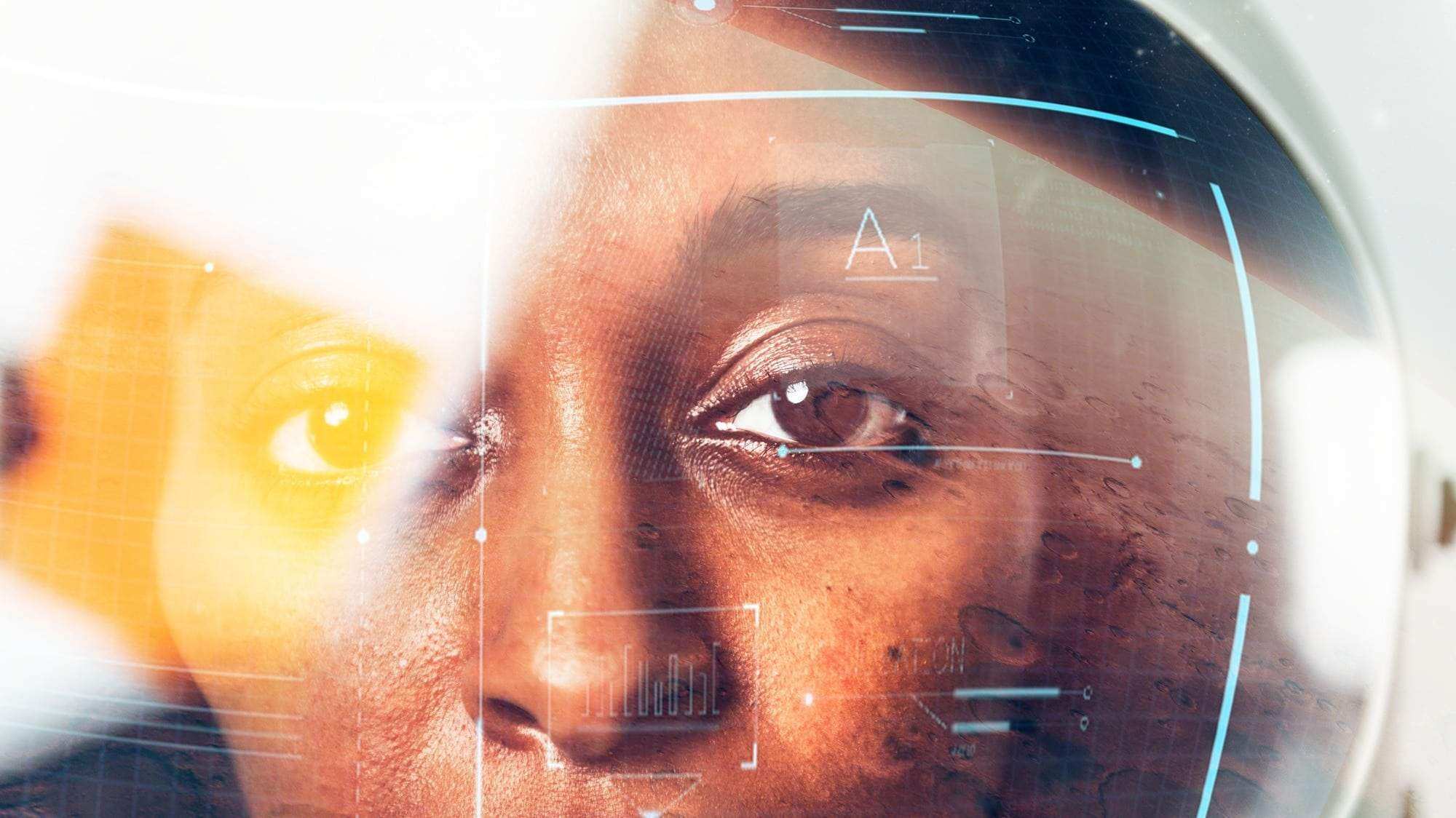 Female astronaut with glass helmet