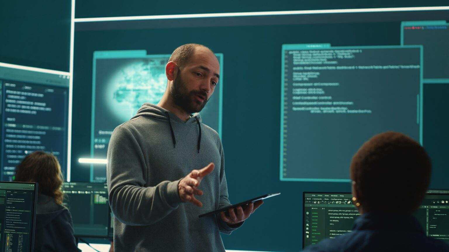 Governmental cyber defense team using advanced technology to secure information