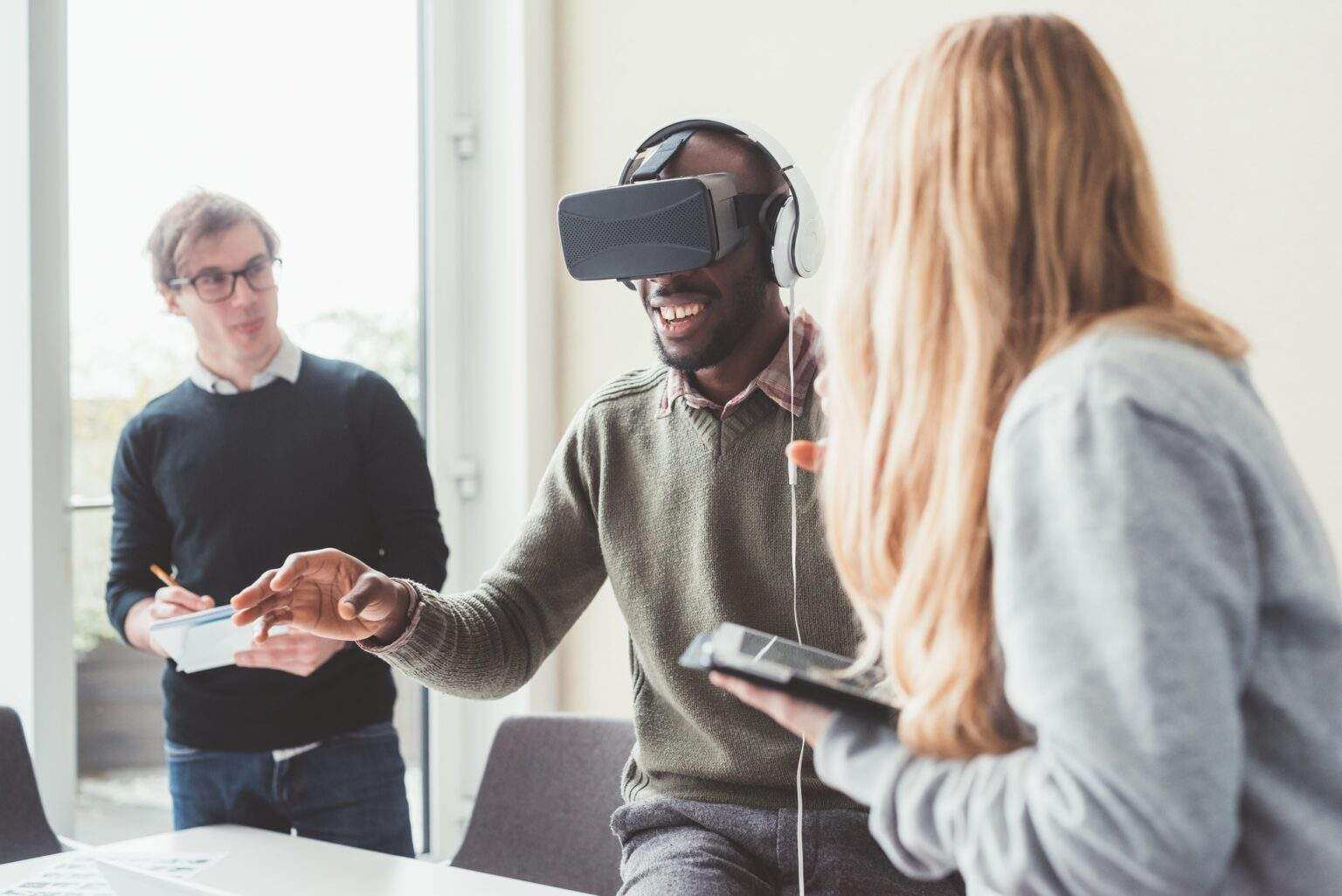young adult man playing videogame with 3D viewer